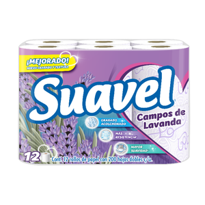 PAPEL HIGIENICO SUAVEL LAVANDA 200 HD 12  ROLLO