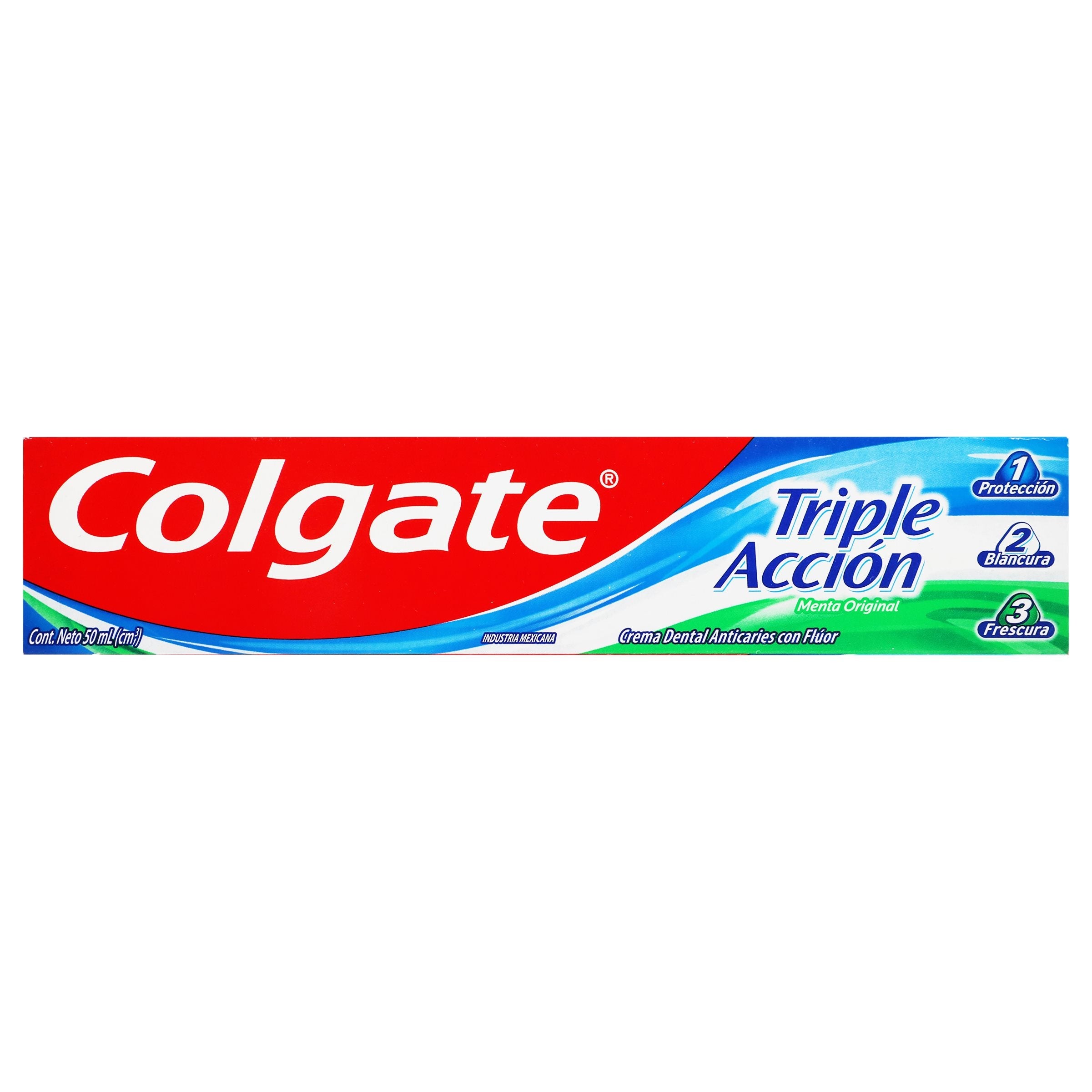 CREMA DENTAL COLGATE TRIPLE ACCIÓN ANTICARIES CON FLÚOR MENTA ORIGINAL 50  ML.