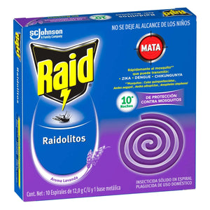 INSECTICIDA ESPIRAL RAIDOLITOS ANTI MOSQUITOS LAVANDA 10  PZA.