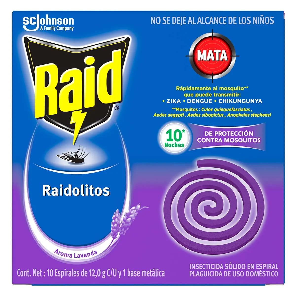 INSECTICIDA ESPIRAL RAIDOLITOS ANTI MOSQUITOS LAVANDA 10  PZA.