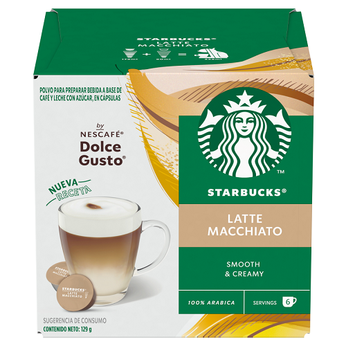 POLVO PARA PREPARAR BEBIDA STARBUCKS  A BASE DE CAFÉ Y LECHE CON AZÚCAR EN CÁPSULAS 129 GRAM - GRM 129  GR.