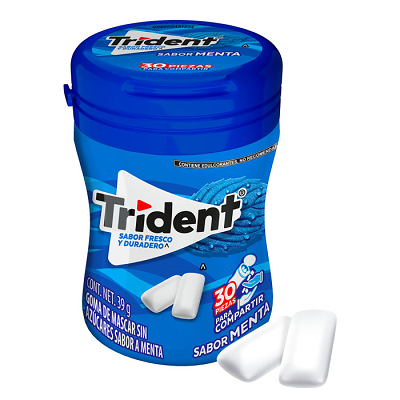 GOMA DE MASCAR SIN AZUCARES SABOR MENTA TRIDENT 30S BOTTLE MINT 39G 39  GR.