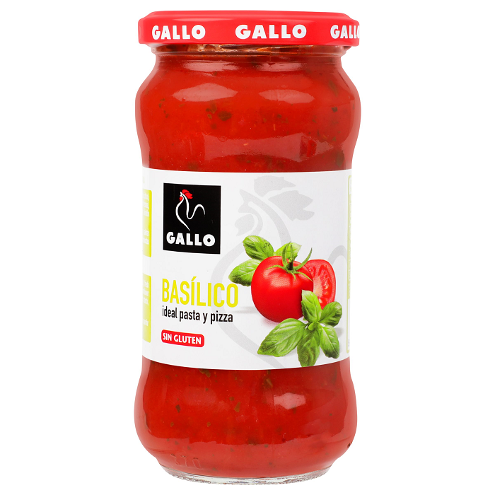 GALLO SALSA PASTEURIZADA A BASE DE TOMATE CON ALBAHACA BASÍLICO SIN GLUTEN 350 g 350  GR.