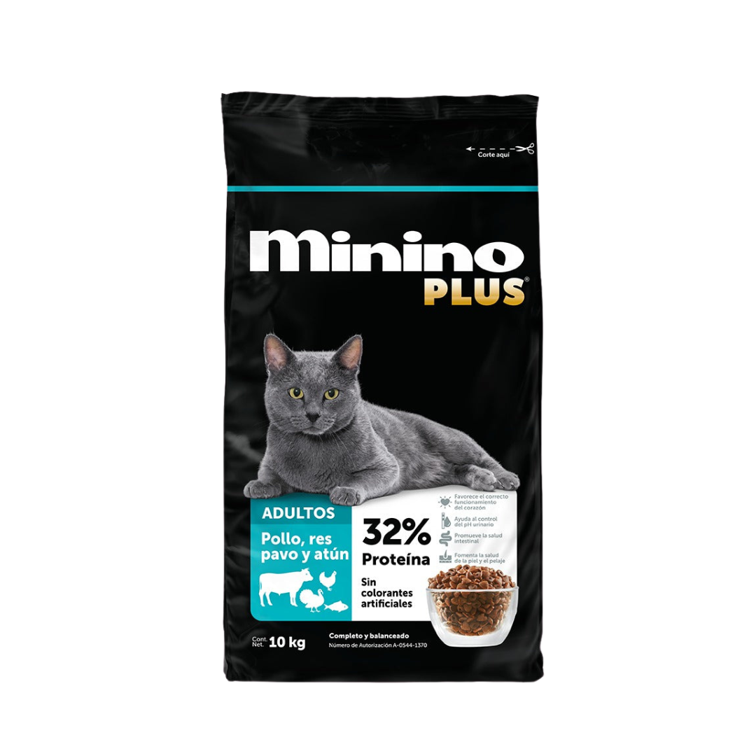 ALIMENTO PARA GATOS MININO PLUS RES.POLLO.PAVO PARA TODAS LAS EDADES 10 KILOGRAM - KGM 10  KG.