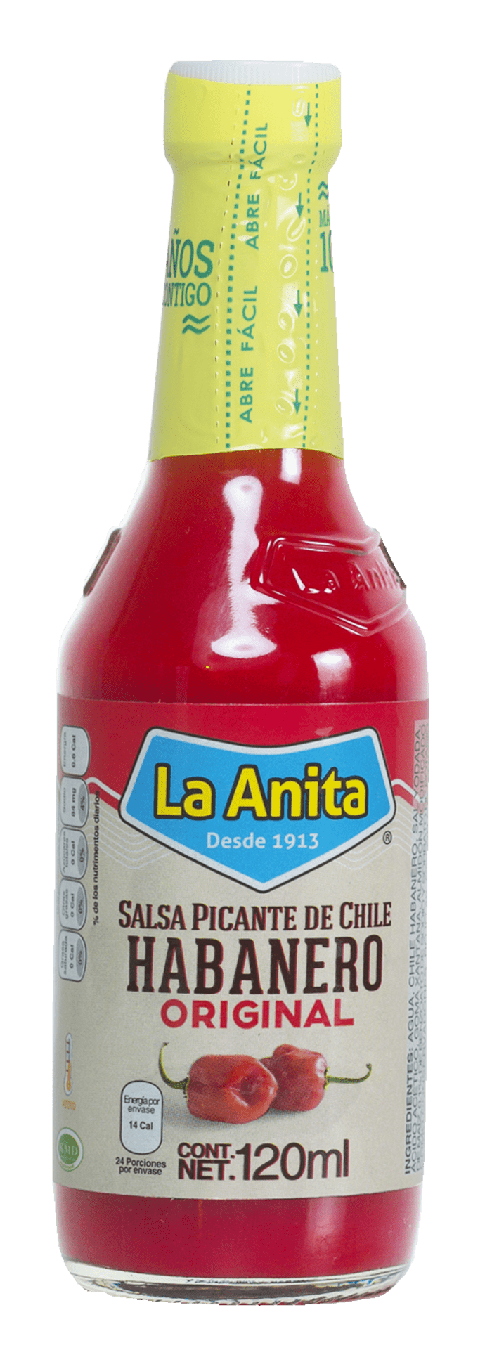 SALSA DE CHILE HABANERO ROJO  LA ANITA 120  ML.