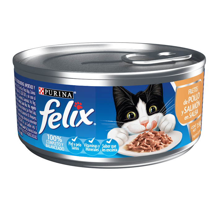 ALIMENTO PARA GATO FELIX POLLO Y SALMON LATA 156  GR.