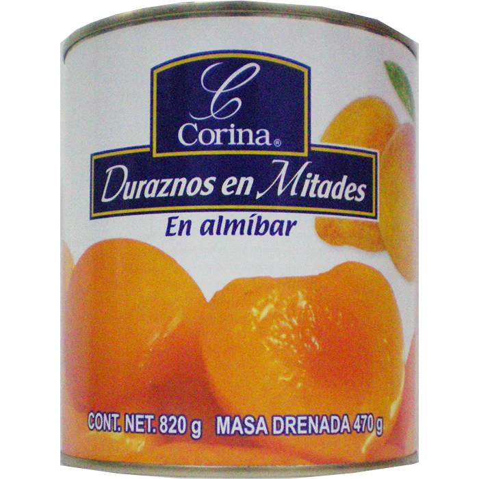 DURAZNO EN MITADES EN ALMÍBAR CORINA LATA 820  GR.