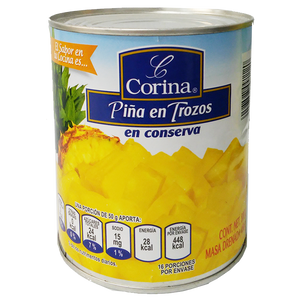 TROZOS DE PIÑA EN ALMÍBAR CORINA  LATA 800  GR.