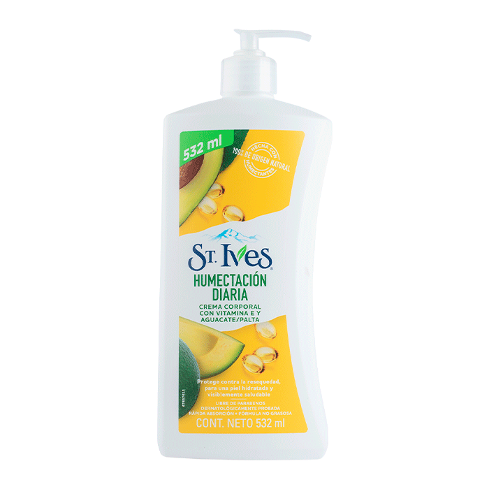 CREMA CORPORAL ST.IVES HUMECTACIÓN DIARIA VITAMINTA E Y AGUACATE 532  ML.