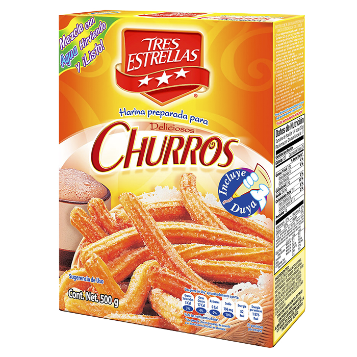 HARINA PREPARADA PARA CHURROS TRES ESTRELLAS CAJA 500  GR.