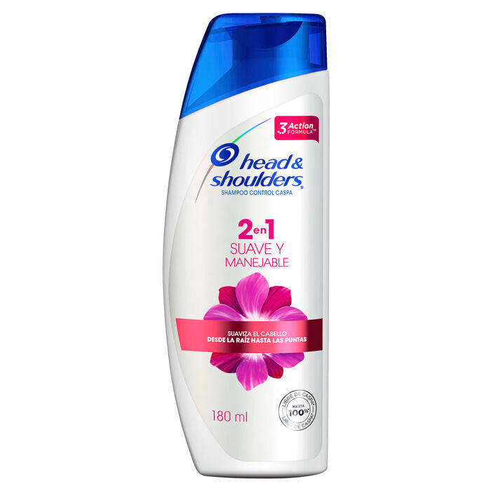 SHAMPOO HEAD & SHOULDERS SUAVE Y MANEJABLE 2 EN 1 180  ML.