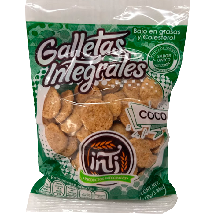 GALLETAS INTEGRALES SABOR COCO INTI  BOLSA 110  GR.