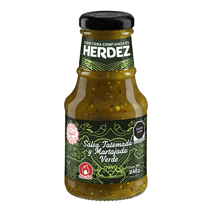 SALSA TATEMADA Y MARTAJADA VERDE HERDEZ BOTELLA 240  ML.