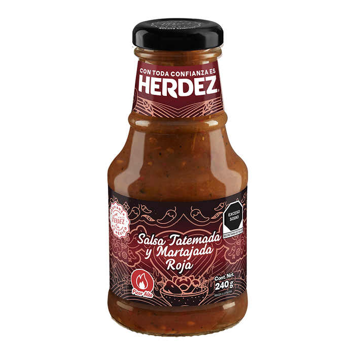 SALSA TATEMADA Y MARTAJADA ROJA HERDEZ  BOTELLA 240  ML.