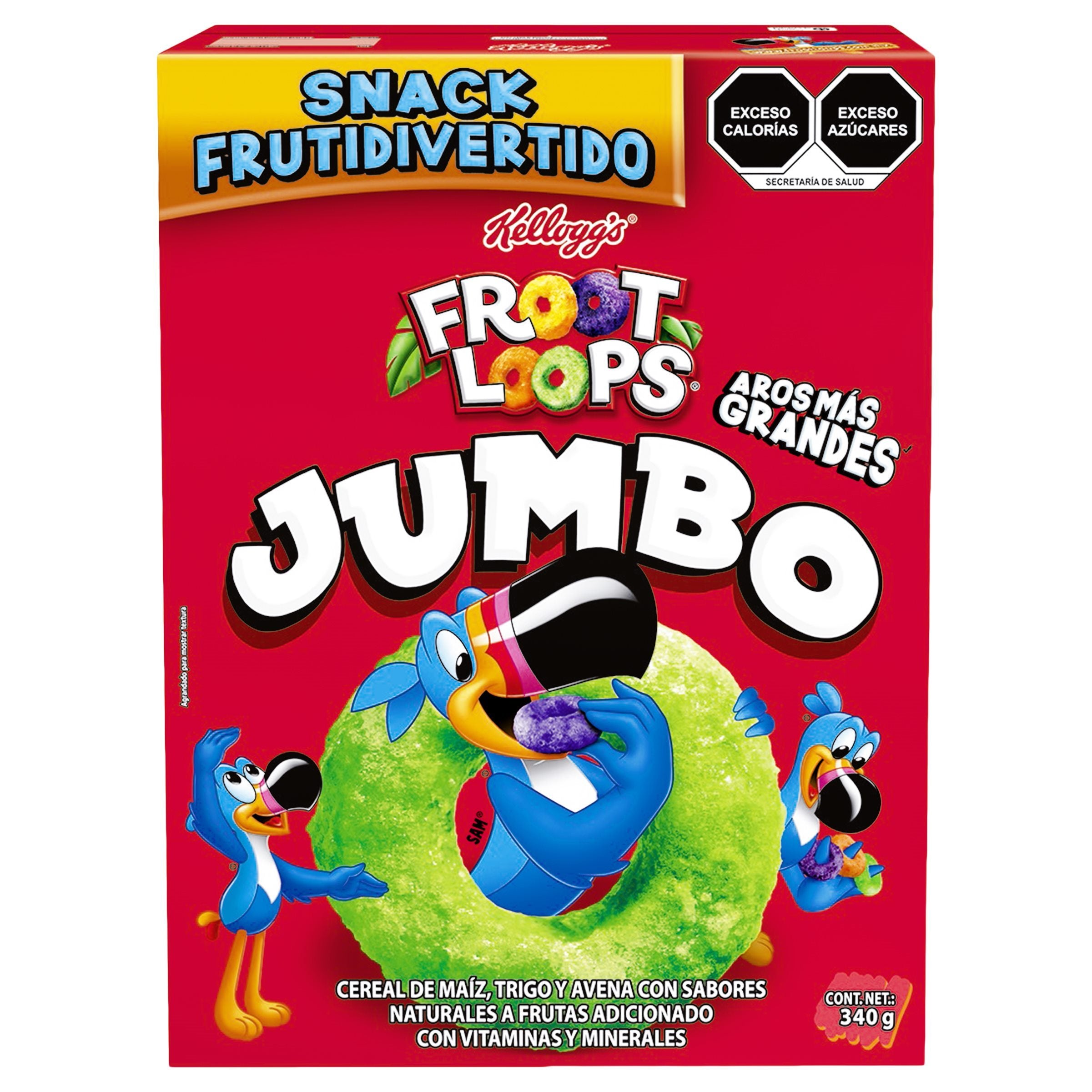 CEREAL DE MAÍZ NATURALES A FRUTAS TRIGO Y AVENA JUMBO FROOT LOOPS KELLOGGS 340  GR.