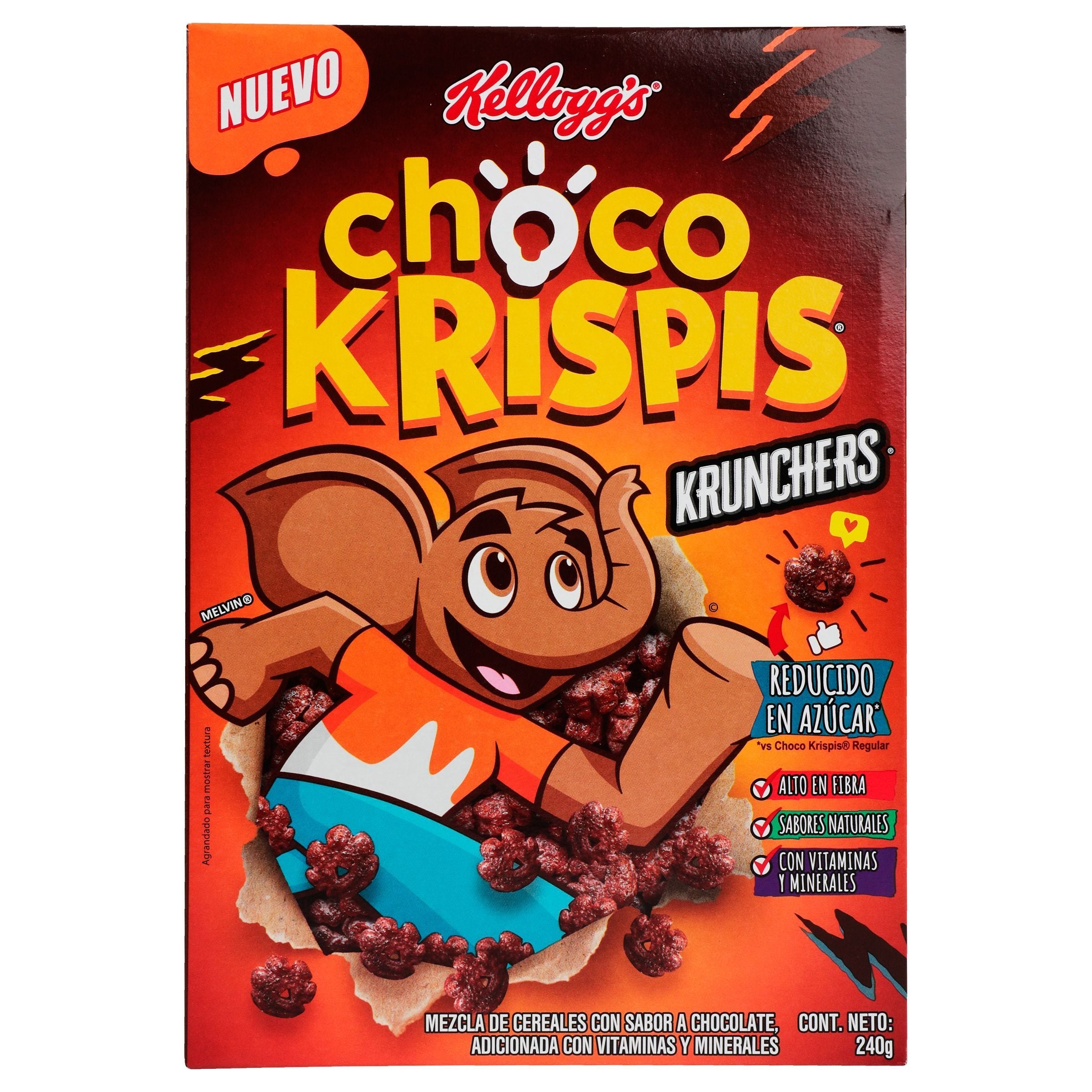 CEREAL KRUNCHERS REDUCIDO EN AZÚCAR SABOR A CHOCOLATE 240  GR.