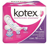 TOALLA FEMENINA KOTEX NOCTURNA CON ALAS FLUJO SUPER ABUNDANTE 10  PZA.