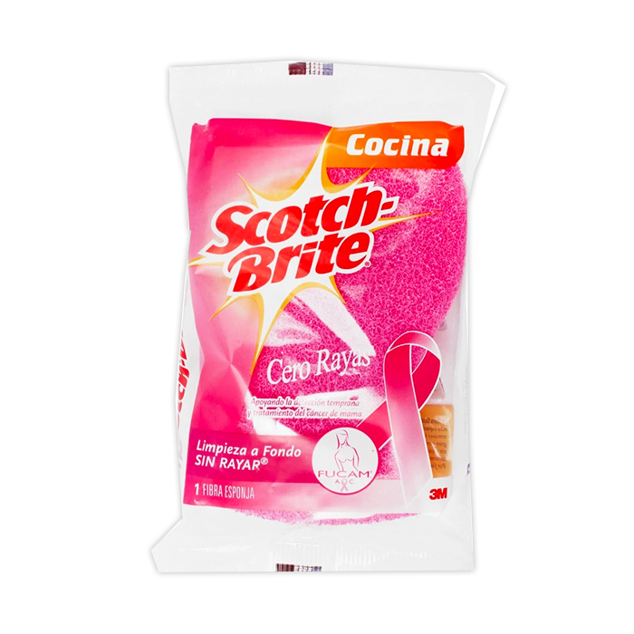 FIBRA ESPONJA SCOTCH BRITE CERO RAYAS ROSA 1  PZA.