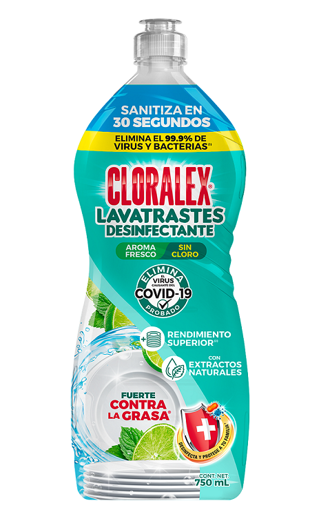 DETERGENTE  LÍQUIDO LAVATRASTES CLORALEX LIMON  MENTA 750  ML.