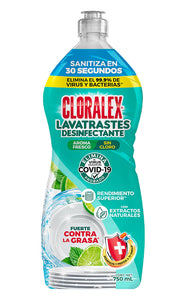 DETERGENTE  LÍQUIDO LAVATRASTES CLORALEX LIMON  MENTA 750  ML.