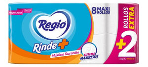 PAPEL HIGIENICO REGIO RINDE 300 HOJAS DOBLES 8  ROLLO