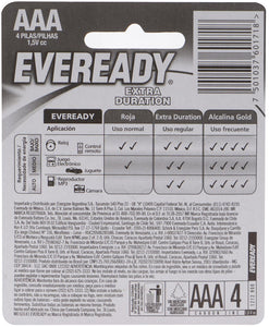 PILA EVEREADY AAA CARBON ZINC  4 PACK 4  PZA.