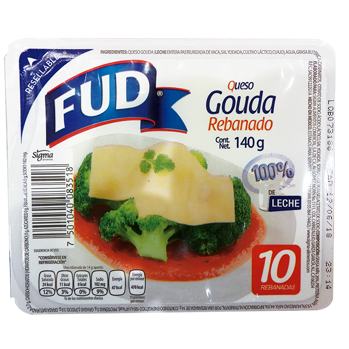 QUESO GOUDA FUNDIDO REBANADO FUD 140  GR.