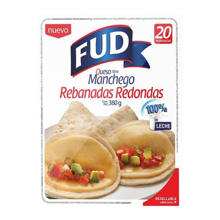 QUESO MANCHEGO REBANADAS REDONDAS FUD 380  GR.