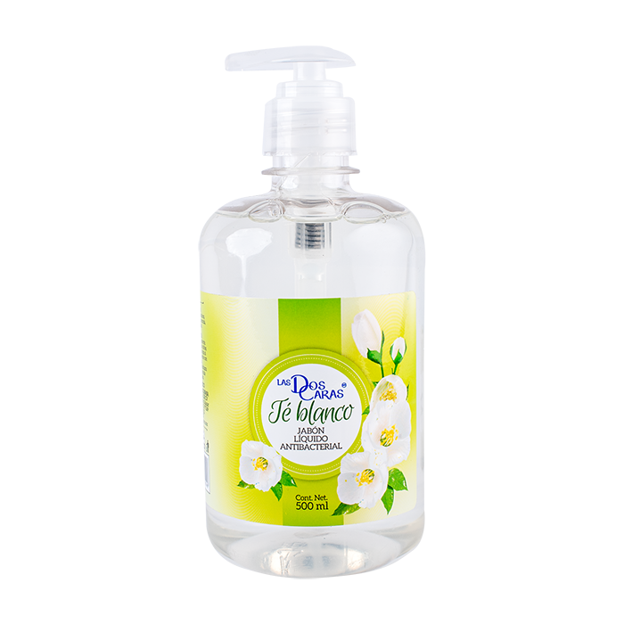 JABÓN LÍQUIDO ANTIBACTERIAL PARA MANOS LAS DOS CARAS AROMA TE BLANCO 500  ML.