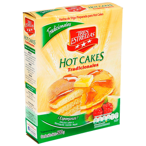 HARINA PARA HOT CAKES TRADICIONALES TRES ESTRELLAS  CAJA 500  GR.