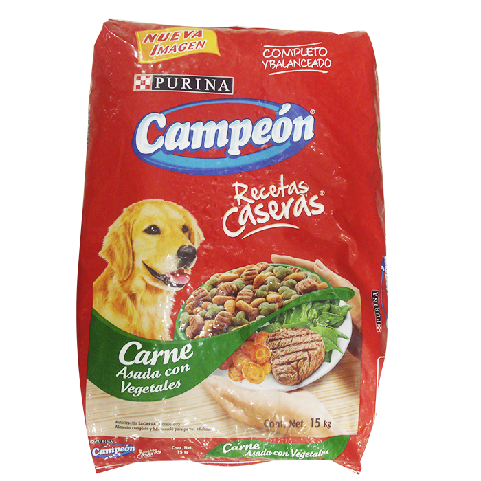 ALIMENTO PARA PERRO CAMPEÓN ADULTO RECETAS CASERAS 19% PROTEÍNA BOLSA 15  KG.