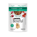 ALIMENTO PARA PERRO BENEFUL ADULTO CORDERO CON ARROZ SALVAJE JITOMATE Y CHICHARO POUCH 100  GR.