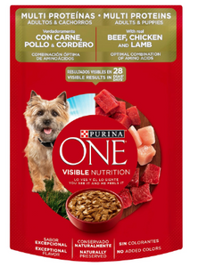 ALIMENTO PARA PERRO ONE CARNE POLLO Y CORDERO POUCH 85  GR.