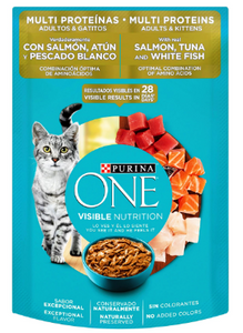 ALIMENTO PARA GATO ONE CON SALMON Y ATUN POUCH 85  GR.