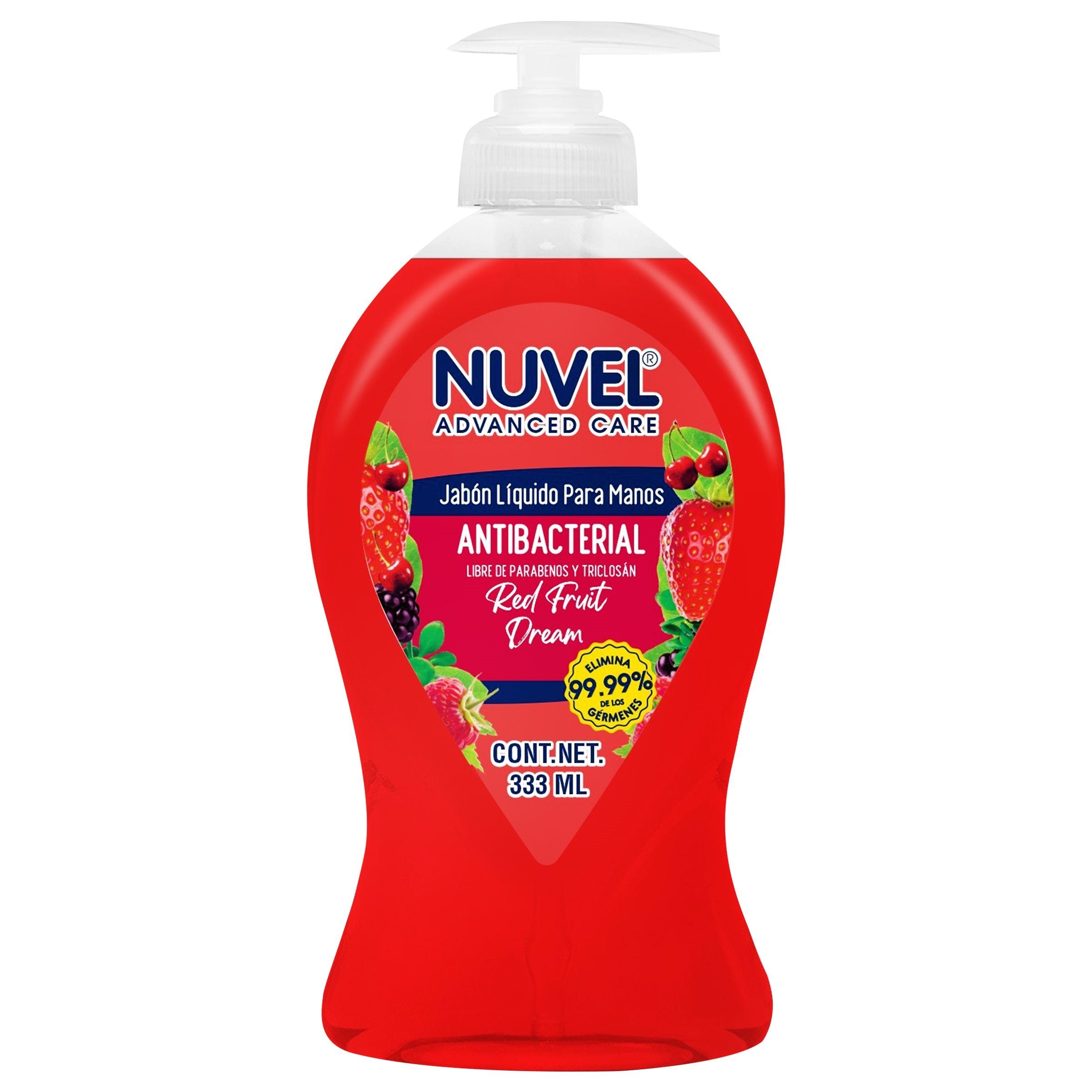 JABON LIQUIDO PARA MANOS NUVEL FRUTOS ROJOS ANTIBACTERIAL 333  ML.