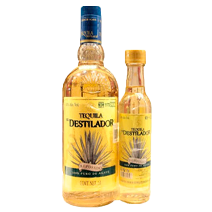 TEQUILA EL DESTILADOR REPOSADO DE 700 ML + PACHITA DE 250 ML 1  PZA.