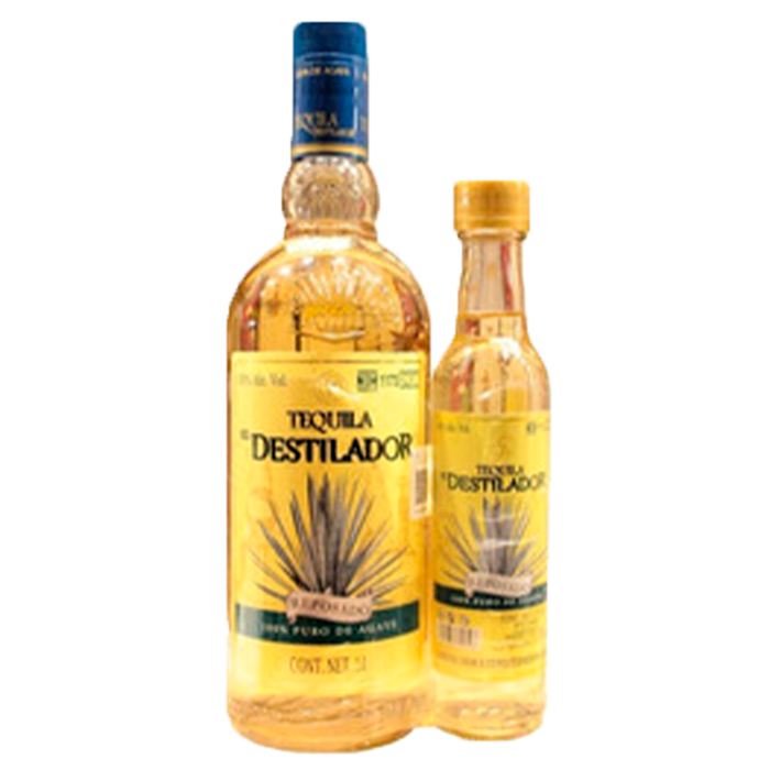 TEQUILA EL DESTILADOR REPOSADO DE 700 ML + PACHITA DE 250 ML 1  PZA.