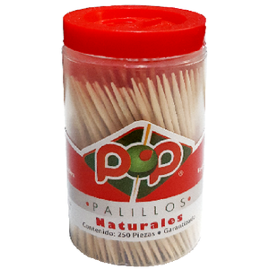 PALILLOS DE DIENTE MADERA NAT.VASO POP 250  PZA.