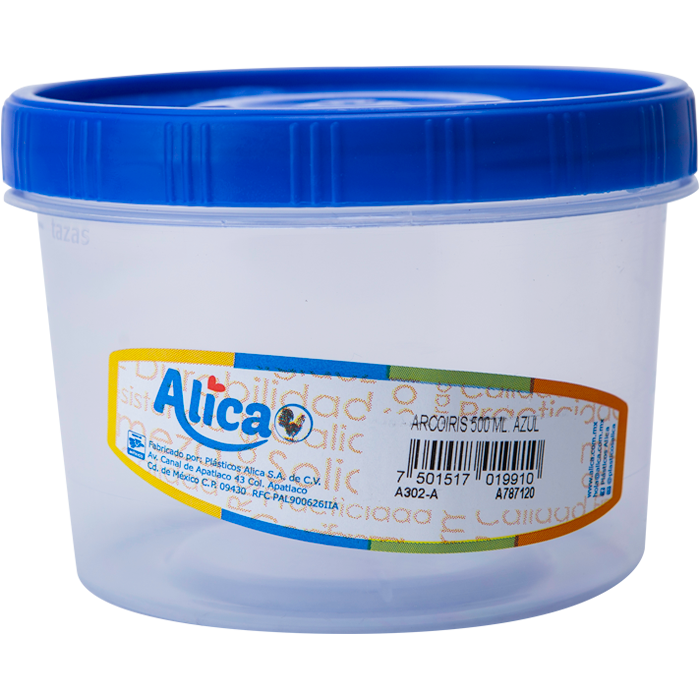 HERMETICO ARCOIRIS C/TAPA ROSCA ALICA 500 ML. AZUL 500  ML.