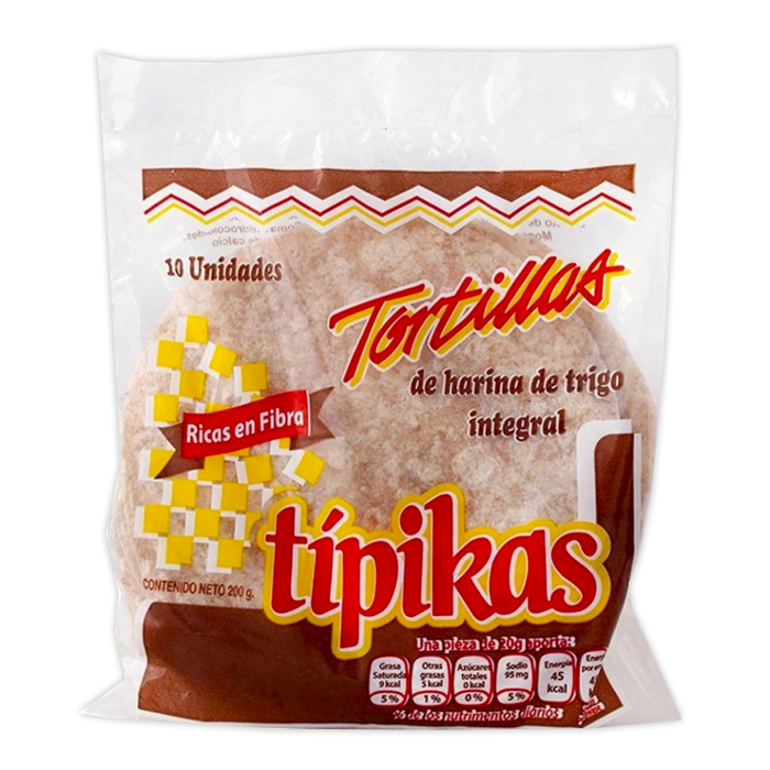 TORTILLA DE HARINA INTEGRAL MEDIANO TIPIKAS 10  PZA.