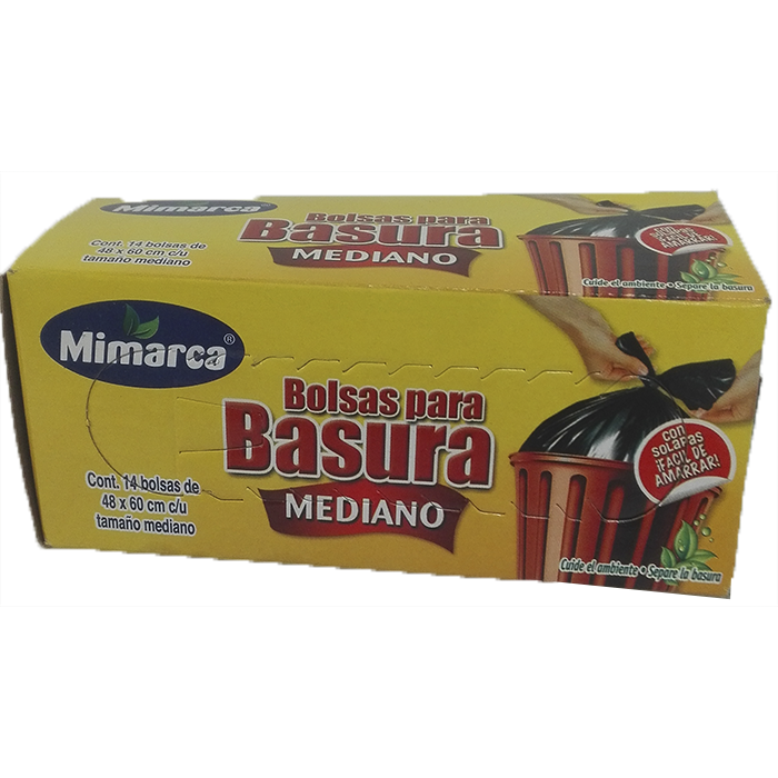 BOLSA PARA BASURA MEDIANO MIMARCA CON SOLAPAS FACIL DE AMARRAR 48X60 14  PZA.