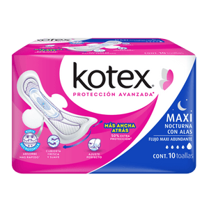 TOALLA FEMENINA KOTEX MAXI CON ALAS  DIA Y NOCHE 10  PZA.