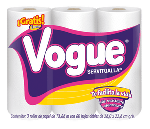 TOALLA DE PAPEL PARA COCINA  VOGUE MAS UNO 3  PZA.