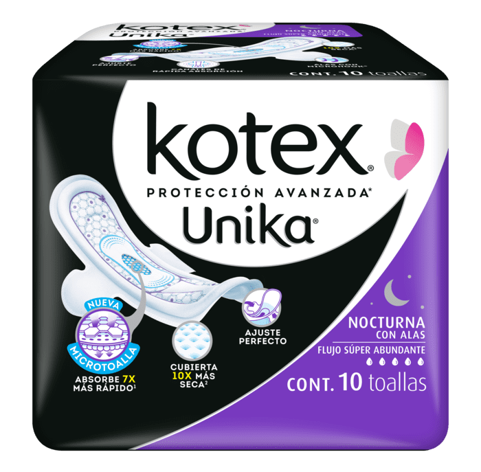 TOALLA FEMENINA KOTEX U BY KOTEX NOCTURNA CON ALAS 10  PZA.