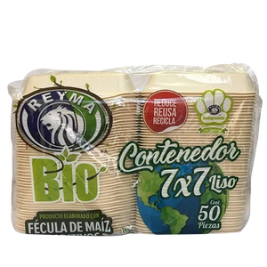 CONTENEDOR 7X7 LISO BIODEGRADABLE REYMA 50  PZA.