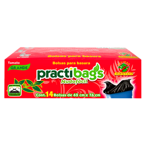 BOLSA PARA BASURA  PRACTIBAGS GRANDE NUDOFACIL 62X76 14  QT.