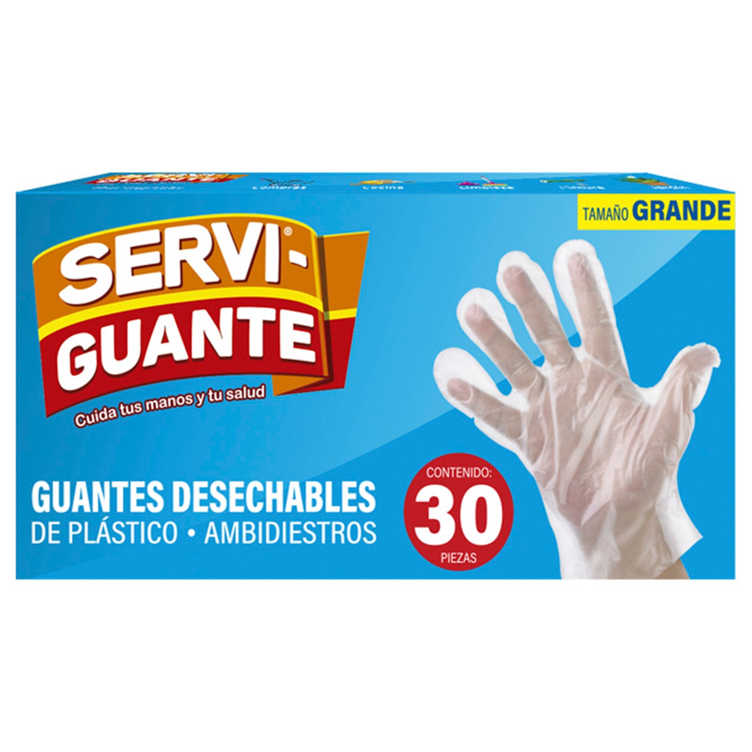 GUANTE DESECHABLES DE PLÁSTICO SERVIBOLSA AMBIDIESTROS GRANDE 30  PZA.