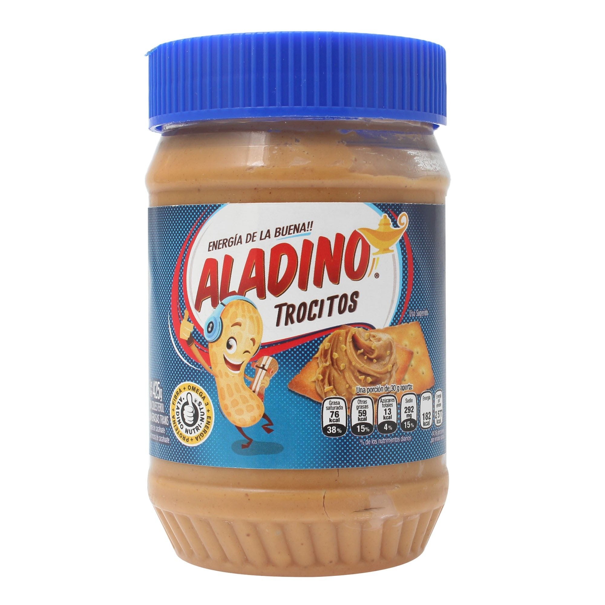 ALADINO CREMA DE CACAHUATE UNTABLE CON TROZOS FRASCO 425  GR.