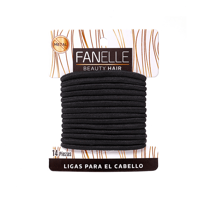 LIGAS SIN METAL PARA CABELLO COLOR NEGRO FANELLE 14  PZA.