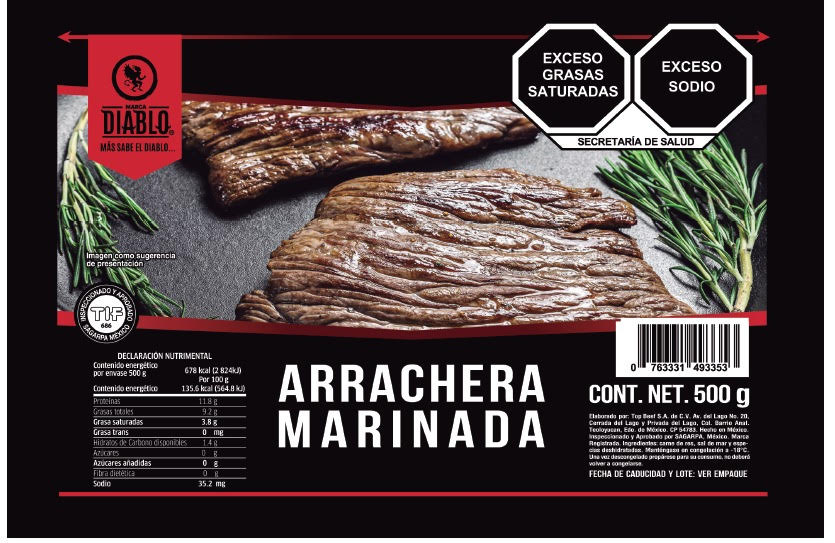 ARRACHERA MARINADA DE RES DIABLO 500  GR.